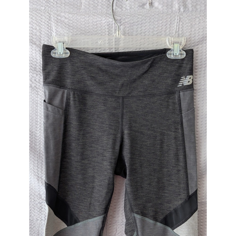 New Balance NB Dry Womens Small Grey Colorblock Mesh Panel Athletic Leggings